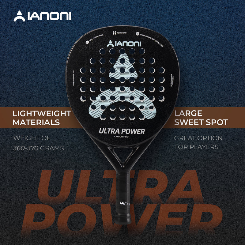 Adult U-Power Carbon Padel Racket, 3D Surface & EVA Flex Core + P Bag - Black