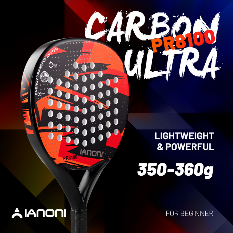 Adult PR8100 Carbon Padel Racket with 3D Surface & EVA Flex Core - Red/Black