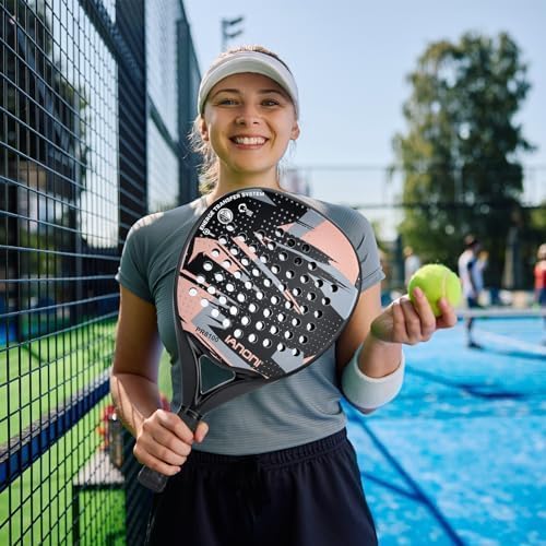 ianoni Padel Racket Carbon Fiber Surface with EVA Memory Flex Foam Core - 8100 Orange Racket + Bag + 3x Pro Padel Balls + Extra grip