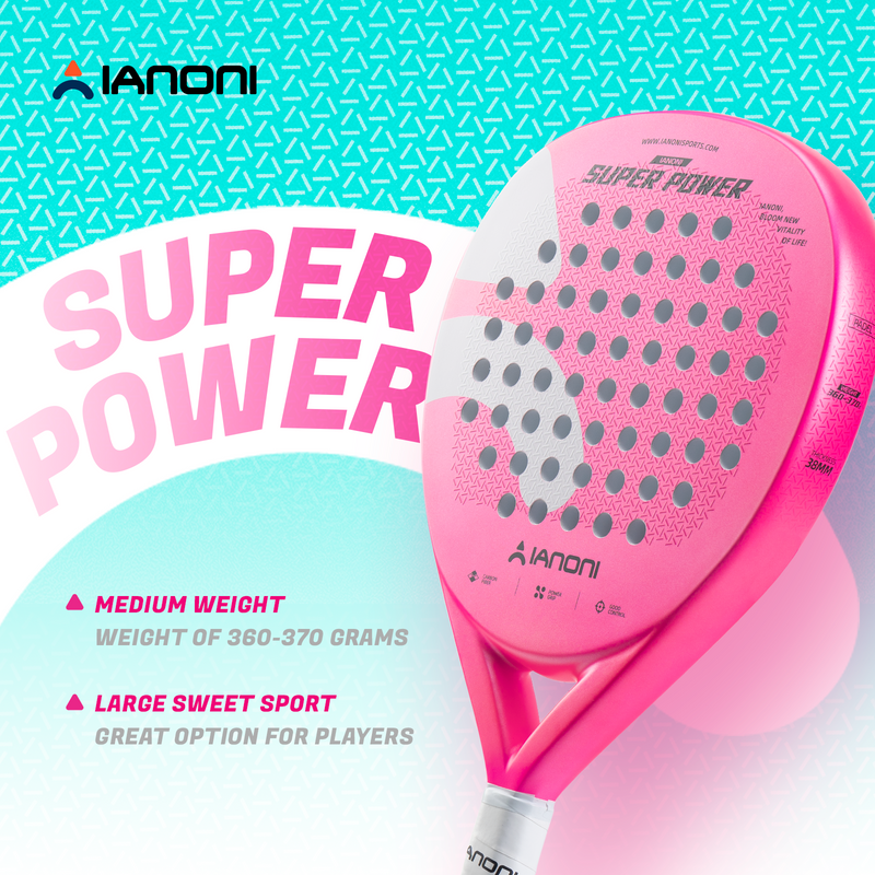 Adult S-Power Carbon Padel Racket, 3D Surface & EVA Flex Core + P Bag - Pink