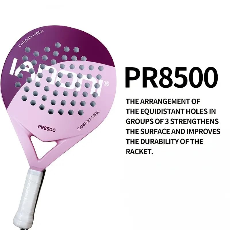 ianoni Padel Racket Carbon Fiber Surface with EVA Memory Flex Foam Core Padel - 8500 Pink Racket + Bag + 3x Pro Balls + Extra grip