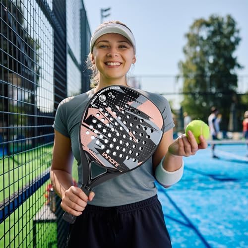 ianoni Padel Racket Carbon Fiber Surface with EVA Memory Flex Foam Core Paddle Tennis Racquets-Orange