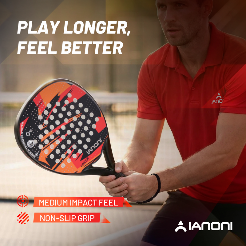 Adult PR8100 Carbon Padel Racket with 3D Surface & EVA Flex Core - Red/Black