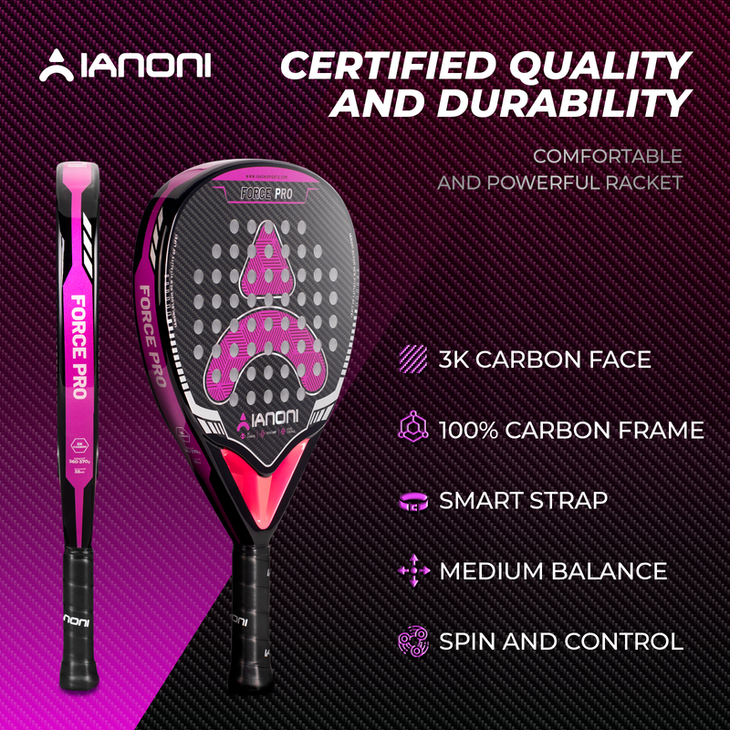 Adult F-Pro 3k Carbon Padel Racket, 3D Surface & EVA Flex Core + PU Bag - Purple