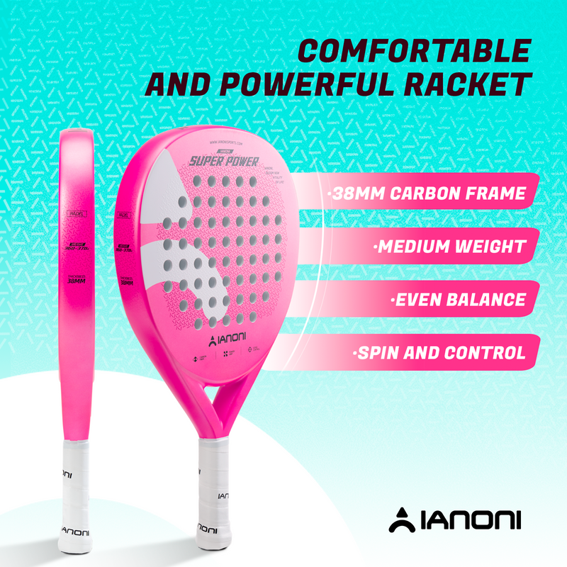 Adult S-Power Carbon Padel Racket, 3D Surface & EVA Flex Core + P Bag - Pink
