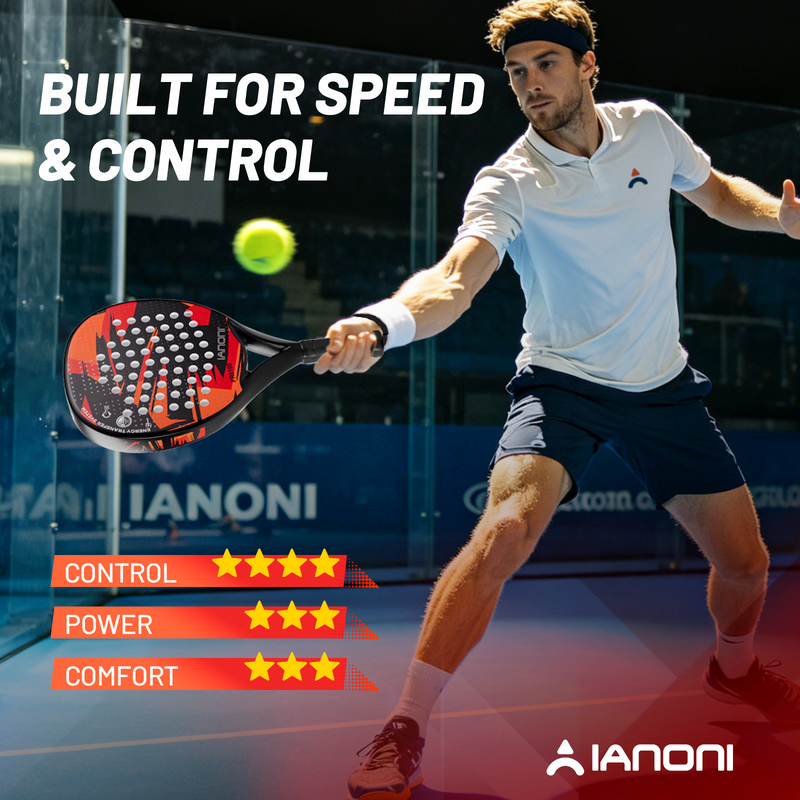 Adult PR8100 Carbon Padel Racket with 3D Surface & EVA Flex Core - Red/Black