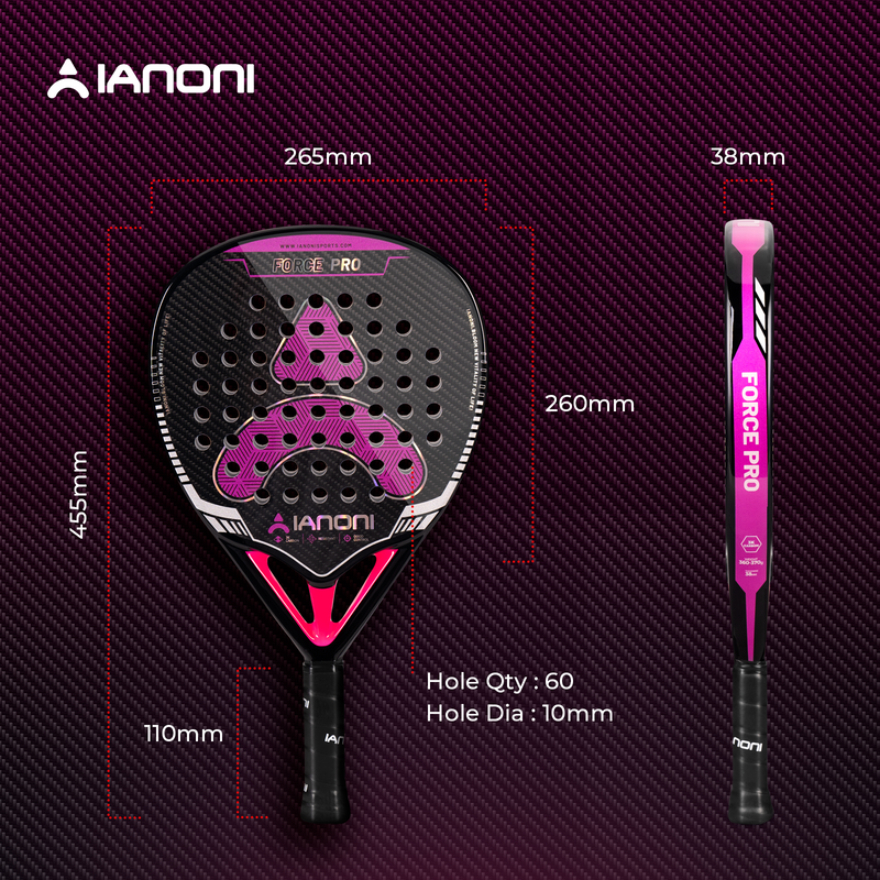 Adult F-Pro 3k Carbon Padel Racket, 3D Surface & EVA Flex Core + PU Bag - Purple