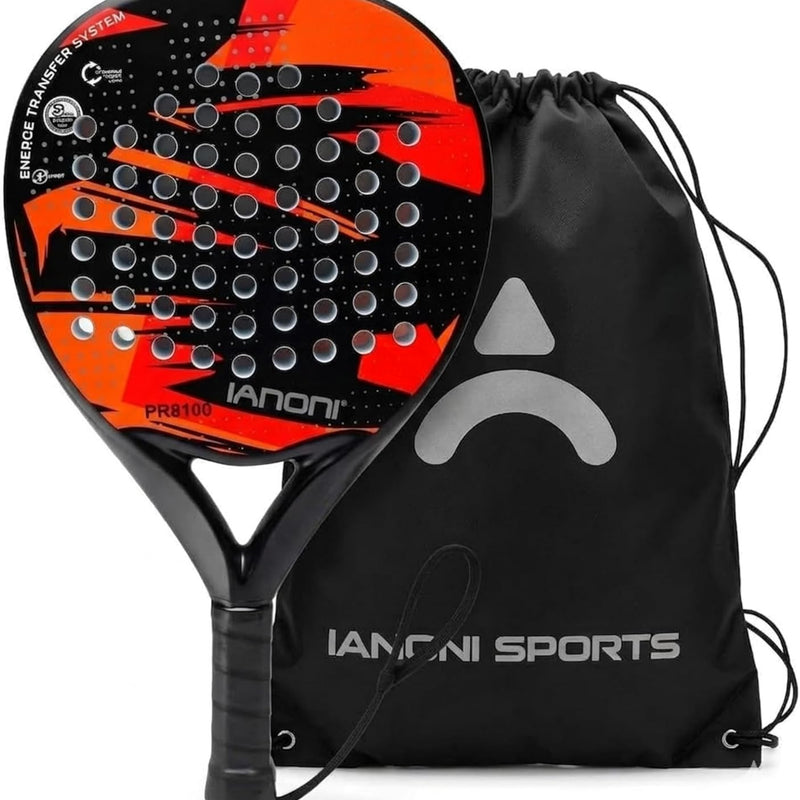 Adult PR8100 Carbon Padel Racket with 3D Surface & EVA Flex Core - Red/Black
