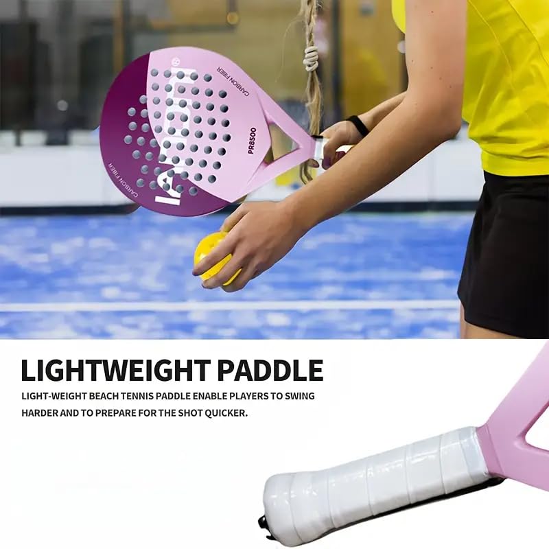 IANONI Padel Racket Carbon Fiber Surface with EVA Memory Flex Foam Core Padel Tennis Racquets Paddle Tennis Racket-8500 pink