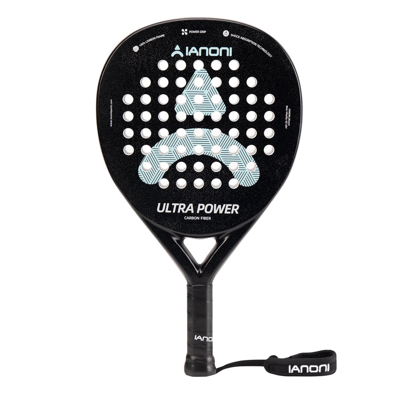 Adult U-Power Carbon Padel Racket, 3D Surface & EVA Flex Core + P Bag - Black