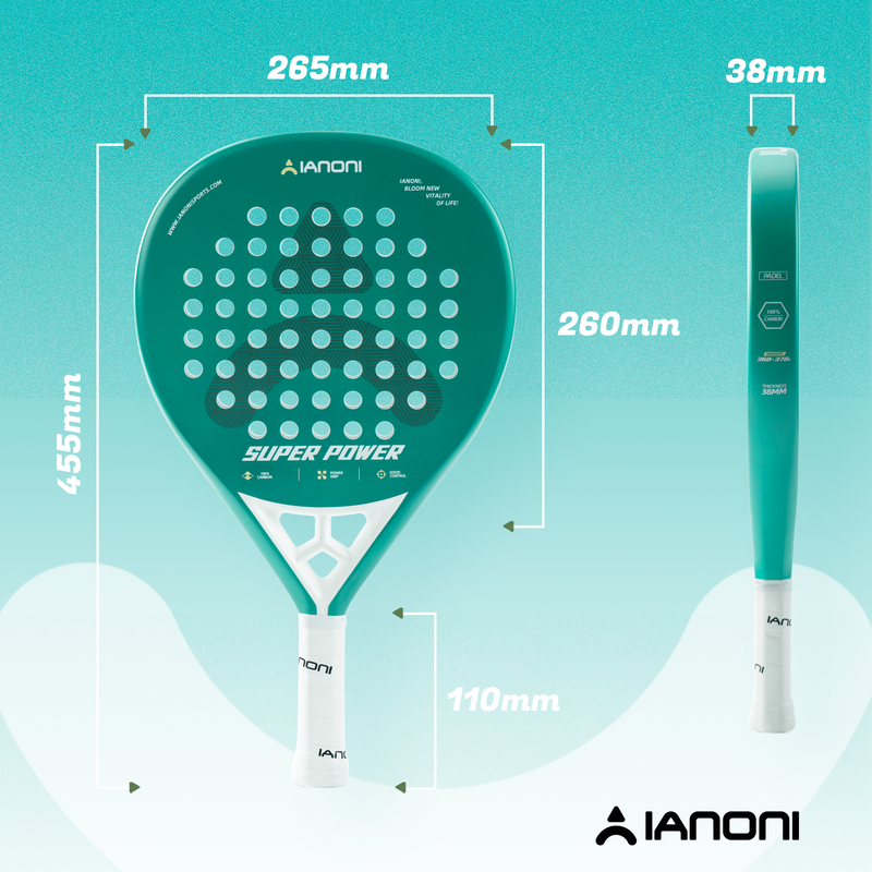 Adult S-Power Carbon Padel Racket, 3D Surface & EVA Flex Core + P Bag - Green