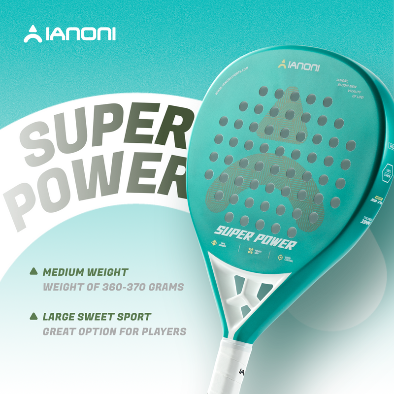 Adult S-Power Carbon Padel Racket, 3D Surface & EVA Flex Core + P Bag - Green