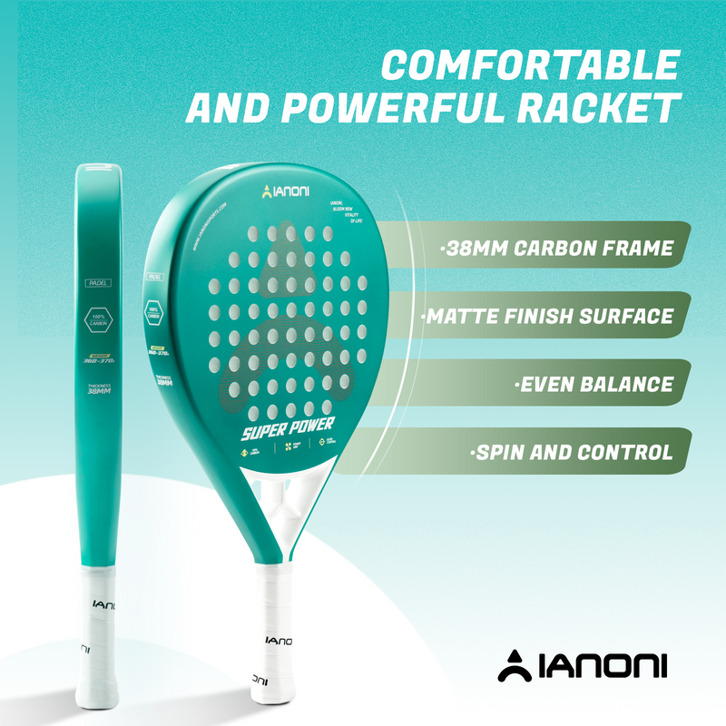 Adult S-Power Carbon Padel Racket, 3D Surface & EVA Flex Core + P Bag - Green