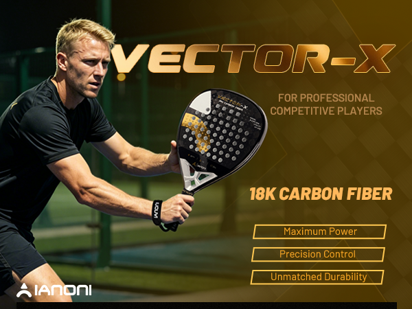 Adult Vortex 18k Caron Padel Racket, 3D Surface & EVA Flex Core + PU Bag - Gold
