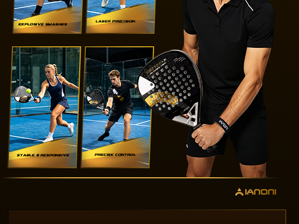 Adult Vortex 18k Caron Padel Racket, 3D Surface & EVA Flex Core + PU Bag - Gold