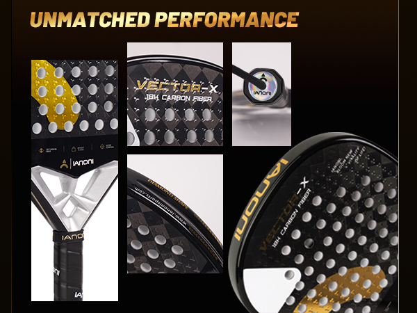 Adult Vortex 18k Caron Padel Racket, 3D Surface & EVA Flex Core + PU Bag - Gold