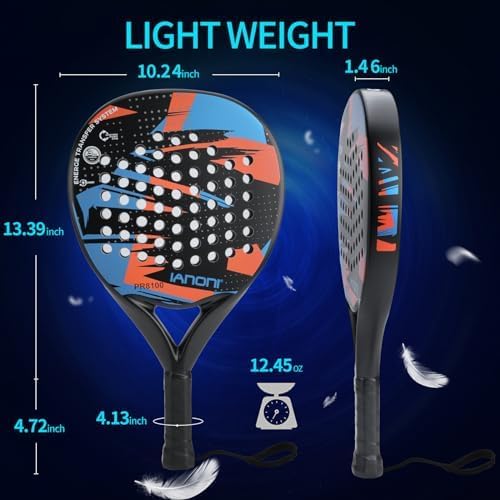 ianoni Padel Racket Carbon Fiber Surface with EVA Memory Flex Foam Core Paddle Tennis Racquets-Orange