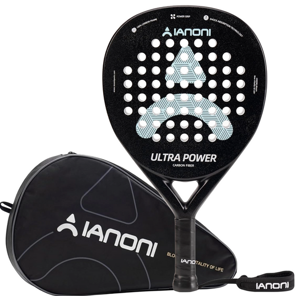 Adult U-Power Carbon Padel Racket, 3D Surface & EVA Flex Core + P Bag - Black