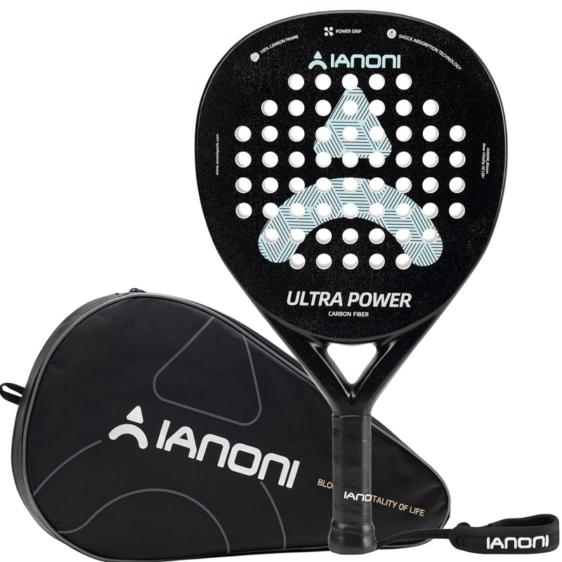 Adult U-Power Carbon Padel Racket, 3D Surface & EVA Flex Core + P Bag - Black