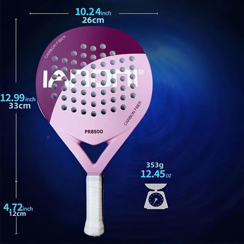 IANONI Padel Racket Carbon Fiber Surface with EVA Memory Flex Foam Core Padel Tennis Racquets Paddle Tennis Racket-8500 pink