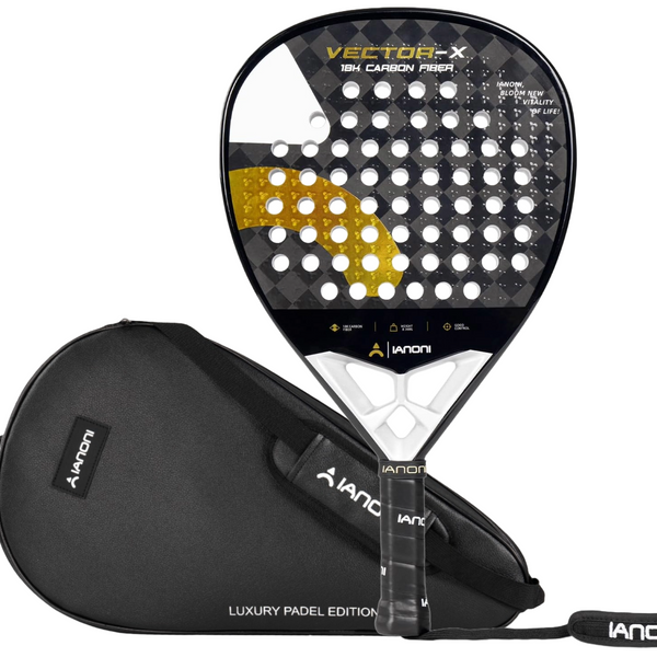 Adult Vortex 18k Caron Padel Racket, 3D Surface & EVA Flex Core + PU Bag - Gold