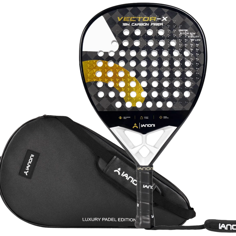 Adult Vortex 18k Caron Padel Racket, 3D Surface & EVA Flex Core + PU Bag - Gold